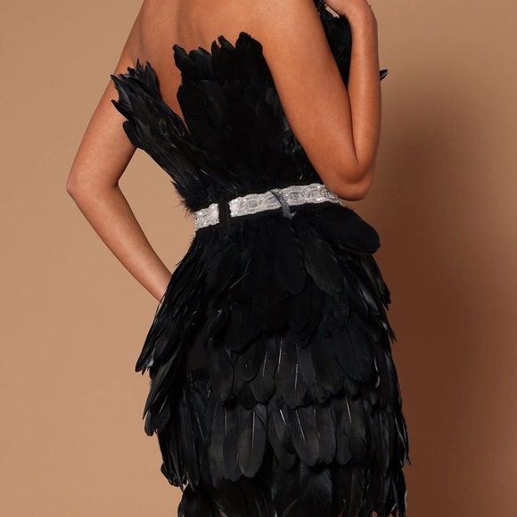 NWT Fashion Nova Black Feather Mini Dress - Picture 3 of 6